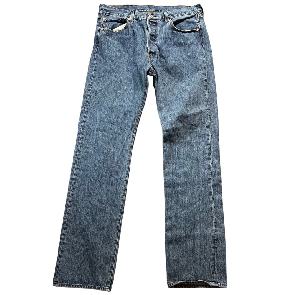 Levi's 501 Jeans Mens W34 L34 Blue Straight Leg Original Button Fly Denim